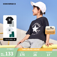 Converse匡威兒童裝男童t恤短袖短褲套裝夏季薄款女童夏裝中大童運動(dòng)2件套 G140正黑色 120 /60 【建議身高110-116cm】