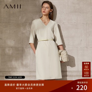 AMII女裝2025極簡(jiǎn)時(shí)尚通勤chic感V領(lǐng)H型連衣裙夏季新款寬松中 淺杏 S 155/80A