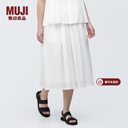 MUJI女式強捻抽褶裙長(cháng)半身裙紗裙薄荷曼波風(fēng)純棉全棉裙子女裝半裙 白色 M 160/66A