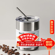 拜杰304不銹鋼咖啡杯杯子雙層冰霸杯保冷保溫馬克杯水杯帶吸管400ML