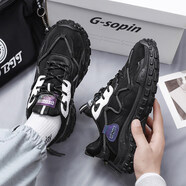 特步（XTEP）同款男鞋春季春秋網(wǎng)面網(wǎng)紅百搭運動(dòng)休閑跑步厚底輪 8866黑色_微瑕 44