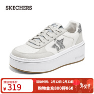 斯凱奇（Skechers）女鞋春季復古可頌鞋厚底增高休閑時(shí)尚板鞋185293 白色/銀色/WSL 35