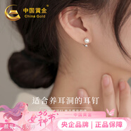 中國黃金足銀耳釘女淡水珍珠耳環(huán)耳扣銀耳飾新年情人節禮物送女友老婆生日 足銀珍珠耳釘【京速達】