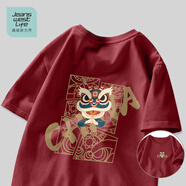 JEANSWEST LIFE真維斯國潮短袖t恤男夏季中國舞獅潮流半袖男大童純棉寬松打底衫A
