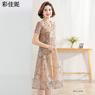彩佳妮女裝今年最流行的衣服2026新款夏裝媽媽洋氣雪紡連衣裙中夏季短袖 淺茶色 3XL 建議115-130斤