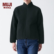MUJI女式 彈力 長(cháng)毛抓絨 夾克 BBJ07A0A 短款外套 黑色 M-L