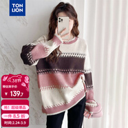 唐獅2025秋季女圓領(lǐng)拼色寬條紋套頭毛衣減齡百搭韓版休閑時(shí)尚