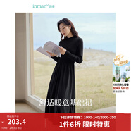 茵曼（INMAN）2025秋冬女裝新款燈芯絨連衣裙新品長(cháng)袖休閑針織禮服中長(cháng)裙子 午夜黑-18348357H1 M