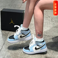 耐克（NIKE）Air Jordan aj1 mid男女鞋影子芝加哥黑紅腳趾熊貓籃球運動(dòng)休閑鞋 555112-401藍女子 36.5