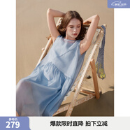 ELLE藍色法式圓領(lǐng)寬松罩衫式連衣裙兩件套女2025夏季新款長(cháng)裙套裝 藍色 S