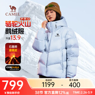 駱駝火山PRO鵝絨服明星同款秋冬新款戶(hù)外連帽保暖面包羽絨服 遠霧藍 男女同款 S