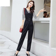 皮爾卡丹（pierre cardin）時(shí)尚連體褲小腳褲長(cháng)褲韓版高腰寬松顯瘦氣質(zhì)背帶褲2025春秋新款 黑色(單褲子) S (100斤內)