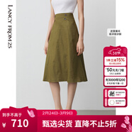 朗姿率性休閑A擺半身裙夏季新款通勤高腰裙子商場(chǎng)同款女裝 橄欖綠色 XL