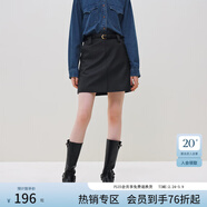 范思藍恩23FS14334a字半身裙女新款秋冬高腰pu皮裙絕美短裙 黑色 M