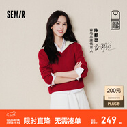 森馬（Semir）嘟嘟同款|商場(chǎng)同款|騏驥紅色毛衣女優(yōu)雅翻領(lǐng)毛衫26新款溫柔風(fēng)上衣 紅白色調00461 S