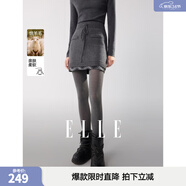 ELLE法式格紋拼接高智感半身裙女2025冬季新款綿羊毛時(shí)髦a字短裙 中灰 S