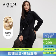 【商場(chǎng)同款】艾諾絲雅詩(shī)冬裝新款西裝領(lǐng)中長(cháng)款毛呢外套純綿羊毛呢大衣01112355 黑色 2XL
