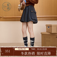 紫涵（ZIHAN）紫涵羊毛呢半身短裙女2025冬季新款工裝口袋簡(jiǎn)約通勤燈籠裙花苞裙 深灰 XL