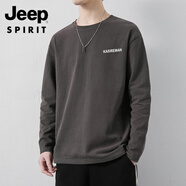 JEEP SPIRIT棉質(zhì)長(cháng)袖t恤男薄款春秋季圓領(lǐng)內搭打底衫胖子男裝潮大碼寬松體恤 355深灰 M