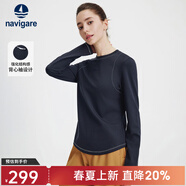 Navigare意大利小帆船女士長(cháng)袖T恤春秋季圓領(lǐng)套頭正肩體恤衫修身高端上衣 海軍藍 S