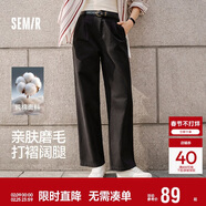 森馬（Semir）休閑褲女純棉打褶闊腿褲腰帶秋復古磨毛長(cháng)褲顯腿長(cháng)101524127005A