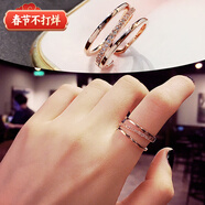 YaoYiZun多層純銀戒指女款情人節禮物高級感食指輕奢生日禮物送老婆 玫瑰金戒指（開(kāi)口可調節）（代寫(xiě)賀卡）