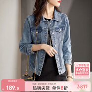 尚都比拉休閑經(jīng)典復古丹寧風(fēng)牛仔外套女春秋百搭短款上衣 牛仔藍 XXL 