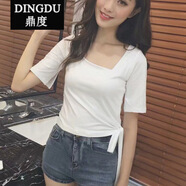 黃色緊身ins短袖t恤女夏齊腰短款上衣韓修身百搭漏肚臍爵士舞短裝 白色 M