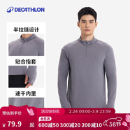 迪卡儂透氣薄絨保暖休閑戶(hù)外運動(dòng)速干衣跑步長(cháng)袖男T恤蒼灰色L-5476790