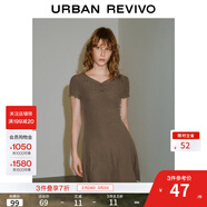 UR夏季新款女裝休閑簡(jiǎn)約紐扣木耳邊短袖連衣裙UWB750003 卡其棕 XL