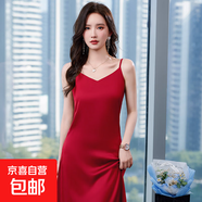 高級垂感夏季女生內搭吊帶背心裙2025新款修身氣質(zhì)長(cháng)款性感連衣裙 胭脂紅 （RF0096） L 碼100-108斤
