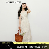 紅袖垂感甜美連衣裙2025夏季新款女裝重工刺繡花邊V領(lǐng)夏日絕美小裙子 淺米005 S