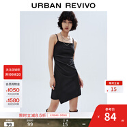 UR夏季新款女裝潮流不規則下擺收褶吊帶連衣裙UWV740053 正黑 S