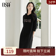 歐莎（OSA）黑色連帽針織連衣裙2025年冬季新款女寬松慵懶感顯瘦裙子 黑色 S