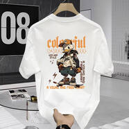 美特斯邦威（Meters Bonwe）美式痞帥重磅純棉短袖T恤青年男女款夏季ins潮牌寬松休閑 白色 S _建議70-90斤