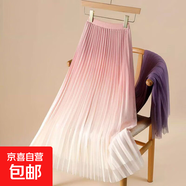 春夏新款漸變色網(wǎng)紗半身裙女中長(cháng)款a字仙女裙顯瘦紗裙百褶裙 1365 漸變-蜜粉 單裙 M 推薦【100-115斤】