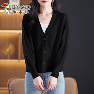 啄木鳥(niǎo)（TUCANO）初春v領(lǐng)針織短款開(kāi)衫蝙蝠毛衣外套2026年新款寬松外搭薄款小披肩 黑色 M 85-95斤