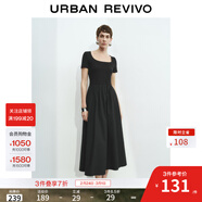 UR2025秋季新款女裝休閑簡(jiǎn)約拼接修身短袖連衣裙UWM750025 黑色 (偏長(cháng)) XS