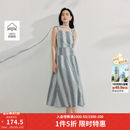 茵曼（INMAN）格子剪花拼接無(wú)袖連衣裙2025夏季女裝新品寬松背心中長(cháng)裙子 寶藍色 L