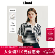 ELAND衣戀短袖T恤女經(jīng)典條紋微寬松polo衫純棉上衣夏季新款 象牙白/白色(39)Ivory S 160