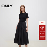 ONLY2025秋季新款優(yōu)雅氣質(zhì)純色拼接短袖長(cháng)裙連衣裙女|125107024 H1Z 黑色 M