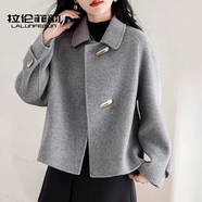 拉倫菲韻高端品牌澳洲雙面羊絨大衣女短款2026春秋新款氣質(zhì)寬松羊毛呢外套 雪花灰 M 【115-130斤】