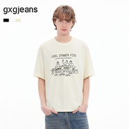 gxgjeans男裝  撞色潮流印花寬松休閑圓領(lǐng)短袖t恤男體恤 26夏新品 淺黃色 S (165)