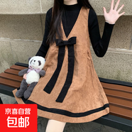 日系可愛(ài)少女穿搭學(xué)院風(fēng)甜美小個(gè)子2026春裝女裝燈芯絨背帶連衣裙 棕色 背心裙 XL