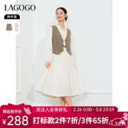 LAGOGO氣質(zhì)流蘇系帶連衣裙女拉谷谷2024春秋新款舒適馬甲兩件套 米黃色(K6) M
