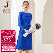 經(jīng)典故事（JANE STORY）設計感高級感克萊因藍連衣裙女2025春秋新款法式雪紡裙長(cháng)袖百褶裙 M03 藍色 2XL