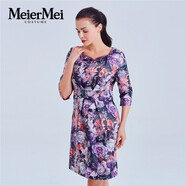 MeierMei玫而美女裝品牌時(shí)尚氣質(zhì)印花收腰顯瘦連衣裙專(zhuān)柜春秋半袖連身裙 H54 36