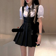 中凡智連衣裙女春秋辣妹jk制服吊帶百褶裙+泡泡袖襯衫兩裝 套裝（襯衫+吊帶百褶裙+領(lǐng)帶） XL