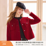 香影劉些寧同款香影雙面呢純羊毛大衣女冬香芋奶糖短款小香風(fēng)毛呢外套 紅色 L 165/88A/110-125斤