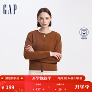 GAP女裝純羊毛羅紋拼接下擺針織衫開(kāi)衫外套634177 咖啡色 L (170/88A)亞洲尺碼